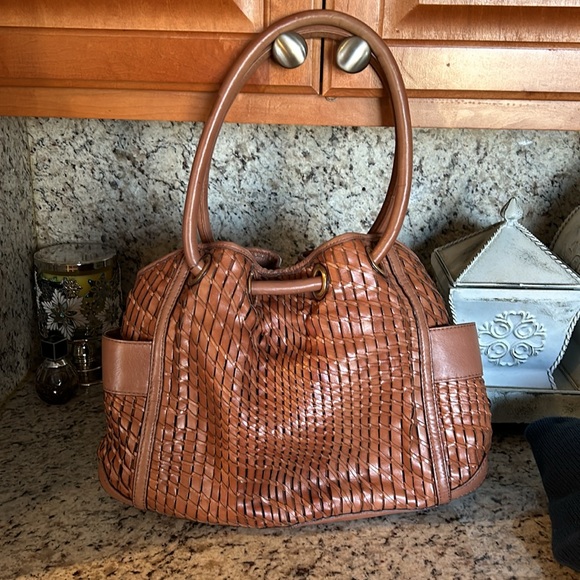 Cole Haan Handbags - Cole Haan Genevieve  Woven Denney Weave Satchel saddle
